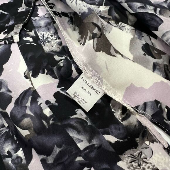 Parker Large Multicolor Floral Print Silk Blouse Pleated design - Picture 9 of 14